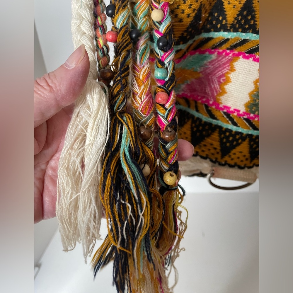 America & Beyond Boho Navajo Woven Multicolor Canvas Tote Backpack Bag - Picture 5 of 12